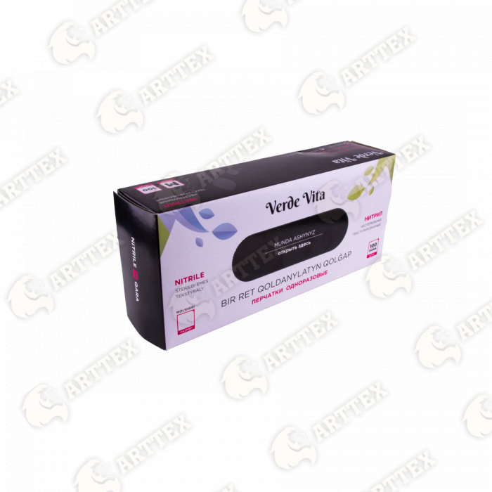 нф-00000728 arttex перчатки нитриловые, verde vita, чёрные, размер l, 50 пар/упак, 10 упак/кор