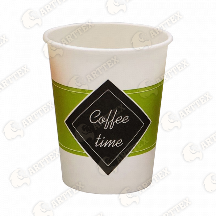 нф-00001103 arttex бумажный стакан «coffee time» hm, 250 мл, d80/h90 мм, однослойный, белый с принтом, 1000 шт/кор