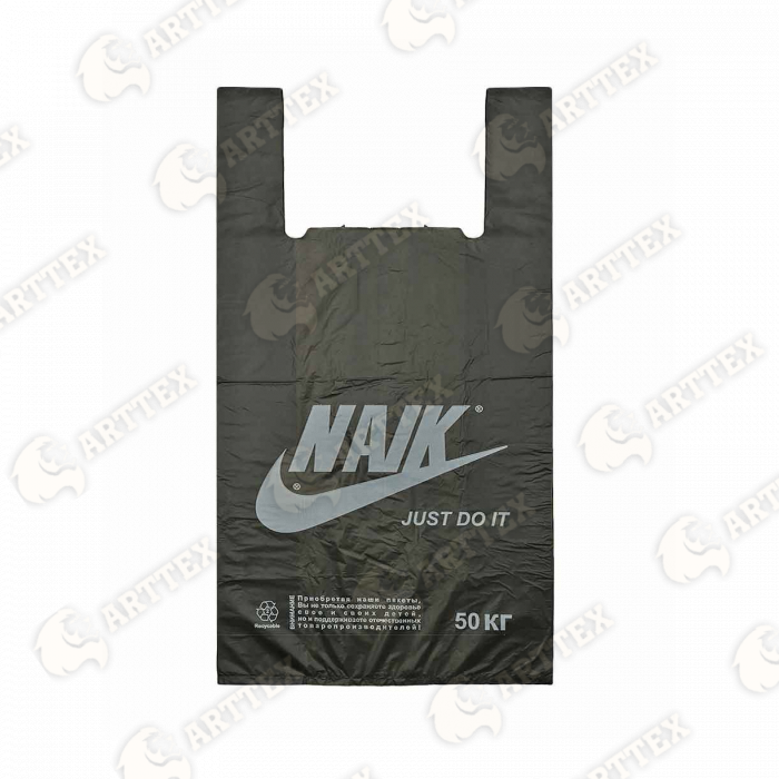 нф-00001423 arttex пакет‑майка «найк», 30×55 см, (рэ), чёрный, 70 шт./уп., 20 уп./меш.